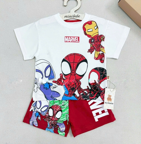 BT273- Bộ MARVEL trắng đỏ áo cotton mix quần cua bé trai
