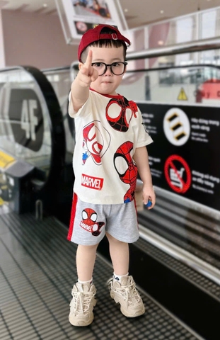 BN090- Bộ thun nhện trắng xám áo cotton mix quần cua