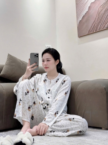 set658- Set tăm xanh hoa hồng dài tay thu đông