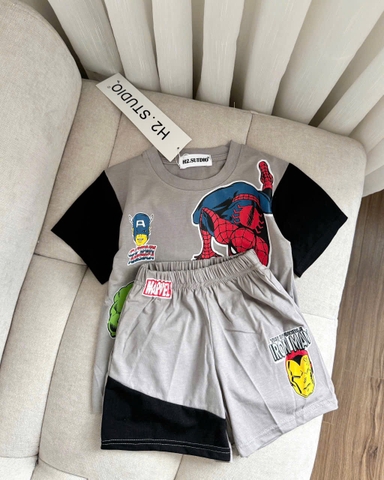 BT550-Bộ thun cộc bé trai Siêu nhân xám đen