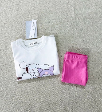 BT461- Bộ áo cotton cute mix kèm legging hồng bé gái