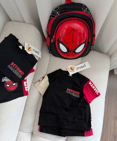 BT867-Bộ nhện đen dáng cộc chất cotton cho bé 9-22kg