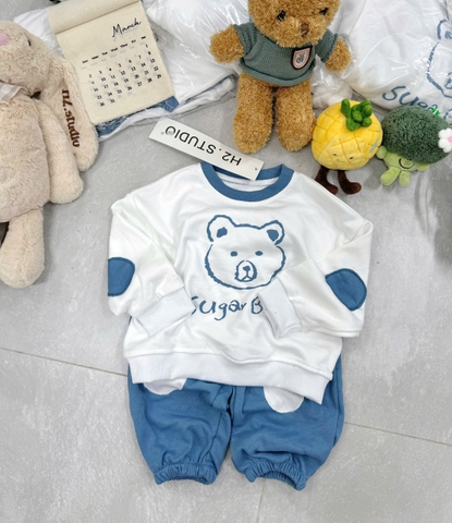 BT733- Combo 2 bộ nỉ bé trai phối màu xanh trắng