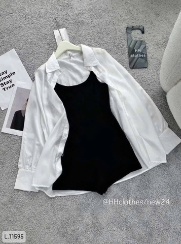 Set957- Set áo đũi trắng mix jum đen