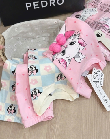 CB204-COmbo 2 bộ thun cộc tay bé gái xanh hồng hoạ tiết mèo mickey