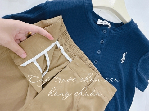 Set770-Set áo len dệt kim xanh coban phối quần jean suông nâu