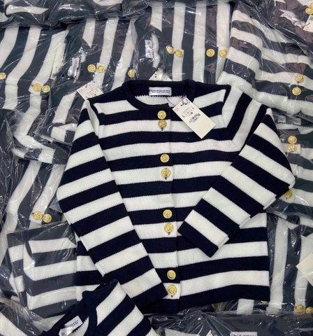 A373-Áo len kẻ cúc đồng full tem