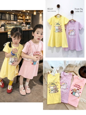 BT869-ComBo3 váy suông cộc tay cho bé gái 8-26kg