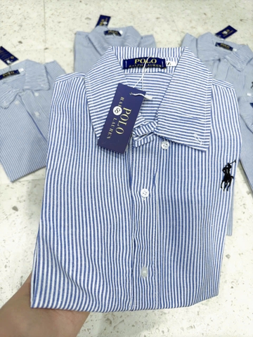 🍀A256- Áo sơ mi kẻ xanh thêu ngựa cổ đức chất thô lụa