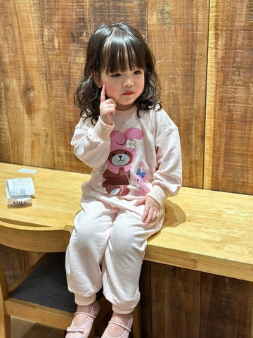 BN186-Bộ nỉ thu đông dài tay bé gái THỎ HỒNG VNXK