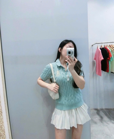 A540-Áo len thừng cộc tay màu xanh hàng nhà máy đủ tem