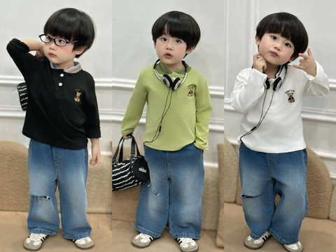 Bt690- Combo 3 áo thêu GẤU Cosy cổ bo dệt loại đẹp