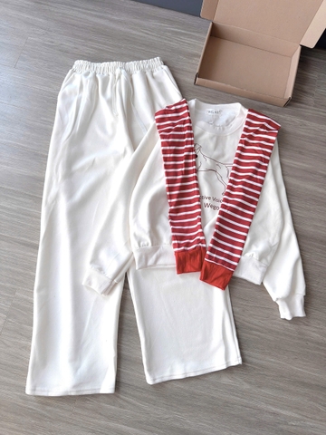 SET747- SET áo nỉ dài tay phối quần suông tặng kèm khăn rời