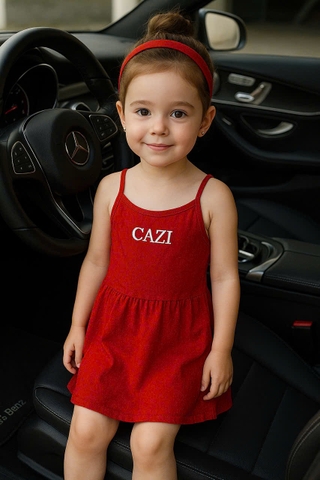 CB365- Combo 2 váy 2 dây bé gái Cazi trắng đỏ chất cotton mát