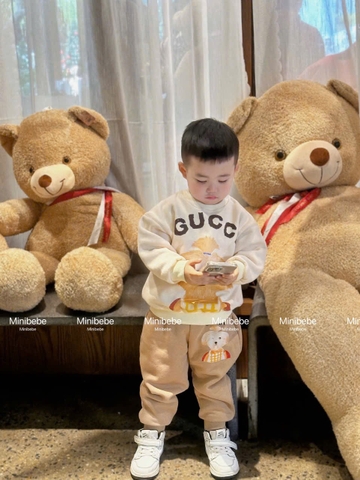 bt737-bộ nỉ bông Gù màu be kèm quần nỉ bông túi hộp