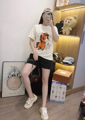 Set866- Set áo thun ngựa cộc phối quần short đen vải umi mềm mát