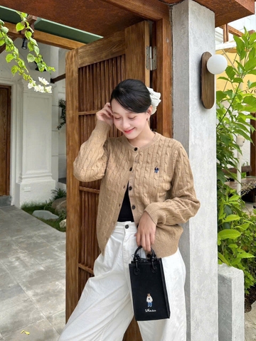 A676-Áo len cadigan bặn thừng thêu gấu nhiều màu hàng nhà máy đủ tem