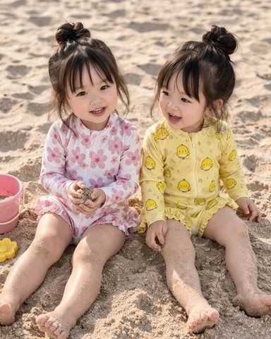 BOI01-combo 2 bộ bơi dài tay 1 mảnh bé gái họa tiết hoa