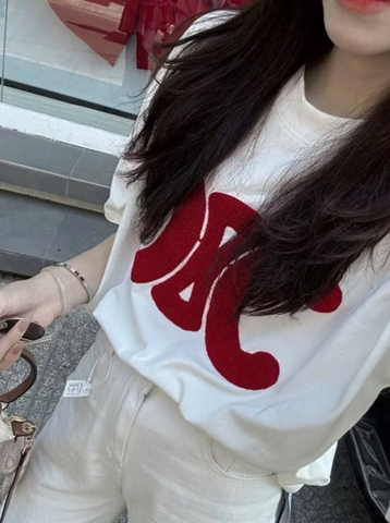 A190-Áo thun suông trắng thêu nổi