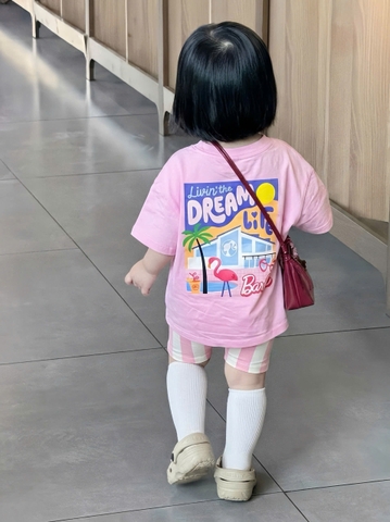 BT879- Bộ legging hồng bé gái cây dừa chất cotton
