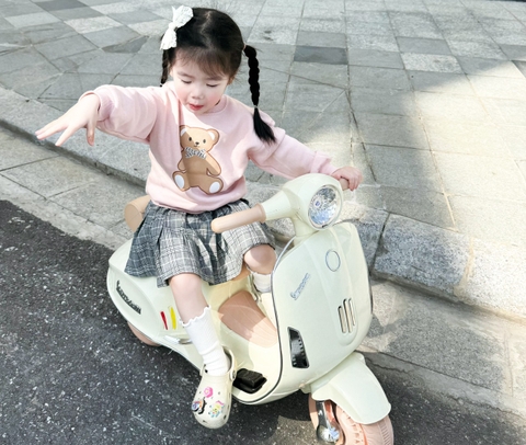 BN088-Bộ áo GẤU nỉ bông mix kèm CV kẻ trẻ em VNXK