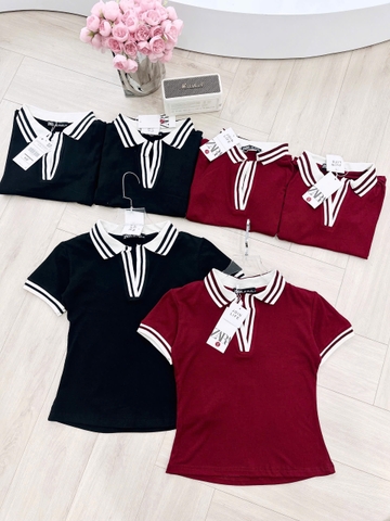 A242-Áo thun nữ polo cổ bé phối viền 3 màu