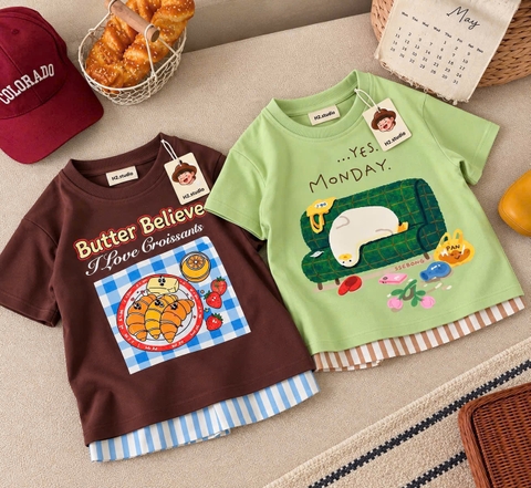 BT1104- Combo 2 bộ cotton cộc 4 màu in cao cấp trẻ em