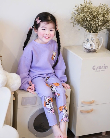 BN130-Bộ nỉ dài tay da cá bé gái màu tím VNXK