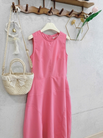 DAM168 -VÁY dài midi sát nách hồng