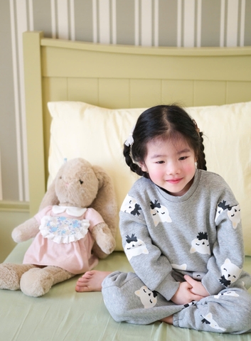 BN158-(8-26kg) Bộ nỉ thu đông bé gái mèo xám VNXK