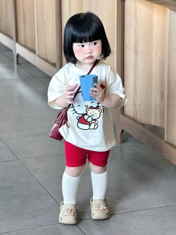 BT838-Bộ áo thun cộc kitty đỏ trắng bé gái 9-26kg