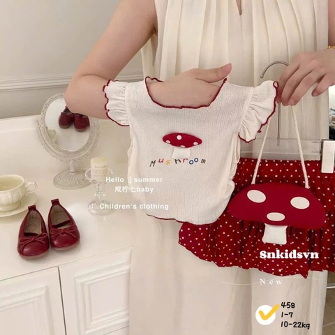 [TANG TUI] BT855- Bộ áo đũi cotton mix quần bí đỏ tặng kèm túi NẤM