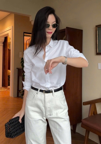 A276- Áo sơ mi trắng cổ đức dáng suông hàng nhà máy full tem