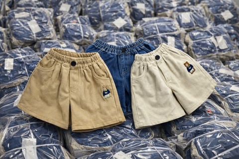 BT851-Combo 3 quần cộc cạp chun thêu gấu cho bé 8-22kg