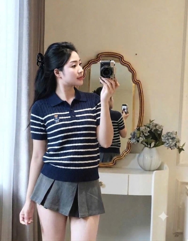 a664-Áo len thừng cộc tay thêu gấu 3 màu