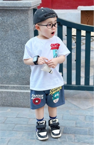 BT483- Bộ captain trắng xanh áo mix quần cua