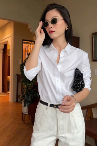 A276- Áo sơ mi trắng cổ đức dáng suông hàng nhà máy full tem