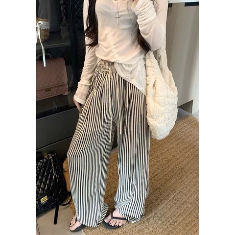 QUAN024- quần suông kẻ đen ống 28, dài 103cm chất lien ko nhăn