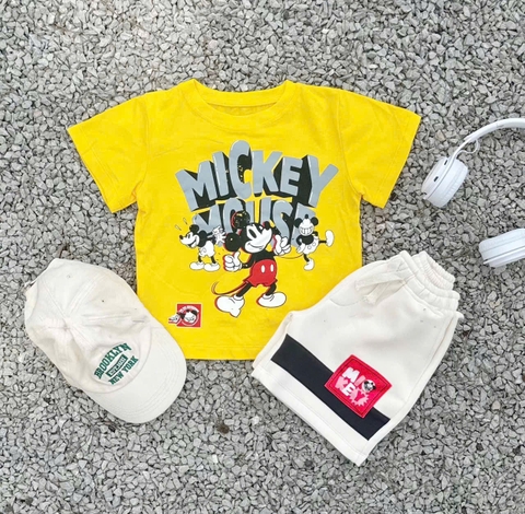 ✌🏻BT526- bộ áo cotton Mickey vàng mix quần cua tăm nhung tag đỏ