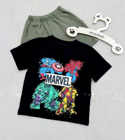 BT173 - Bộ cotton MARVEL loang đen mix quần cua màu rêu