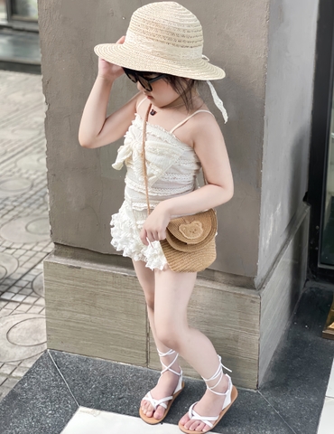 SETKID041-(8-30kg)Set ren dây nơ ngực bé gái hàng thiết kế loại đẹp