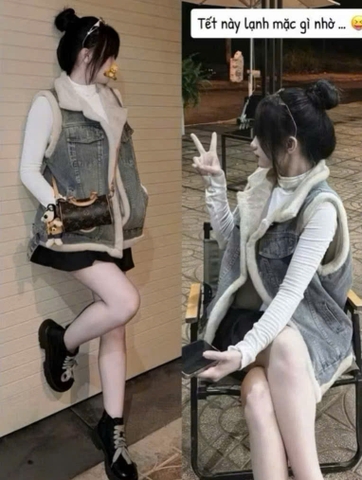 A143-Áo JEANS GILE  lông MẸ CON  MÀU NHẠT