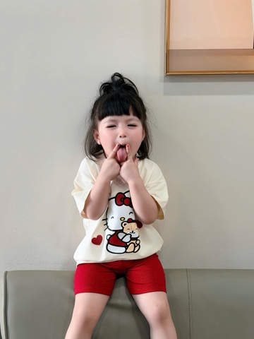 BT838-Bộ áo thun cộc kitty đỏ trắng bé gái 9-26kg
