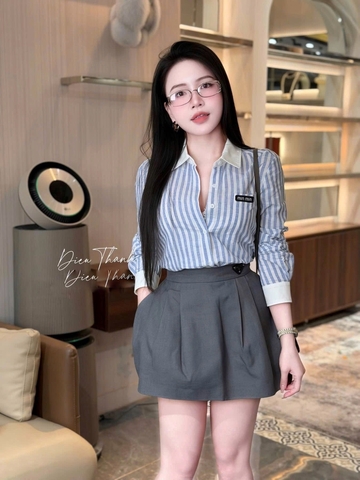 A511- Áo sơ mi dài tay kẻ xanh Miu mẫu mới