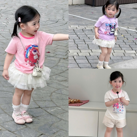 BT861-COMBO 3 áo thun cộc tay bé gái  hoạt hình cho bé 9-25kg