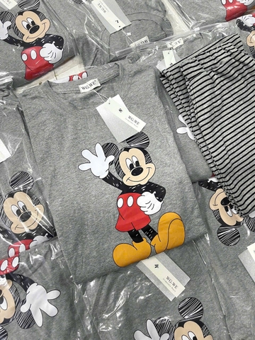 Set703-Set mặc nhà dài tay thu đông vải tăm mickey xám