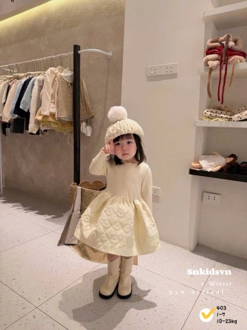 Bt784- Váy xoè phối len dài tay bé gái 3 màu