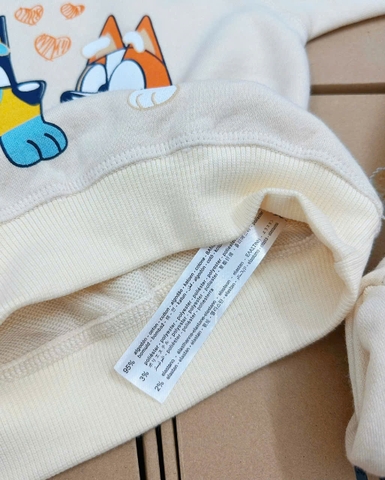 Bn175 (9-26kg) Bộ nỉ thu đông bé trai Cún BLuey màu be VNXK