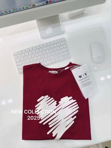 A189-Áo thun suông cộc tay đỏ trái tim