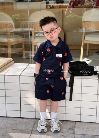 ❤️BT968- Bộ polo nhện than mặt đỏ màu than Minibebe